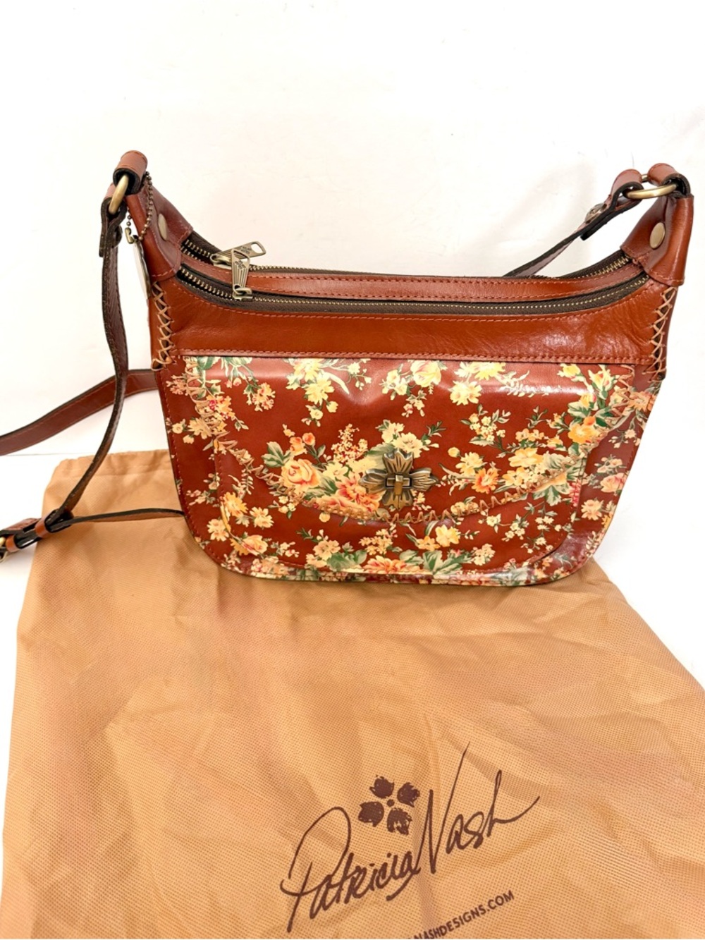 Patricia Nash Sophia Hobo Vintage Botanical Floral Satchel Crossbody Leather